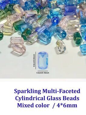 Sparkling Multi-Faceted  Cylindrical Glass Beads Mixed Color / 4*6mm  40 Beads